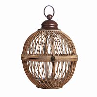 подсвечник-фонарь круглый деревянный большой со стеклом bamboo, 40 см в Орле
